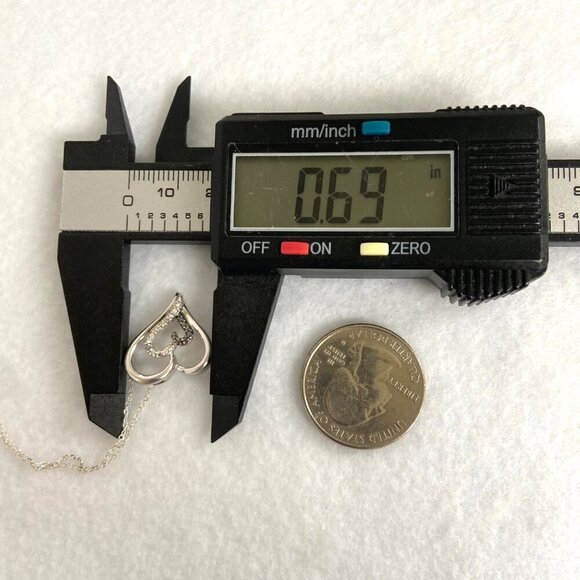 Sterling Silver 925 Diamond Open Heart Asymmetric Pendant Necklace 18" Chain - Picture 14 of 16